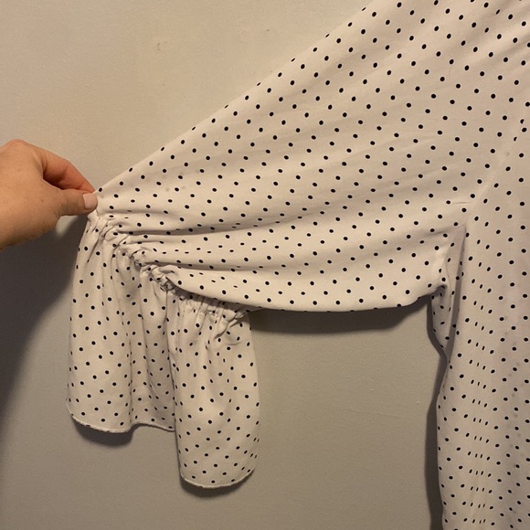 White long sleeve Blouse with Black Polka Dots - Picture 3 of 5